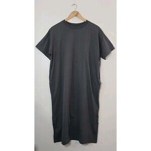 Uniqlo AIRism Women Cotton Crew Neck T-Shirt Dress With Pockets Size Large Midi